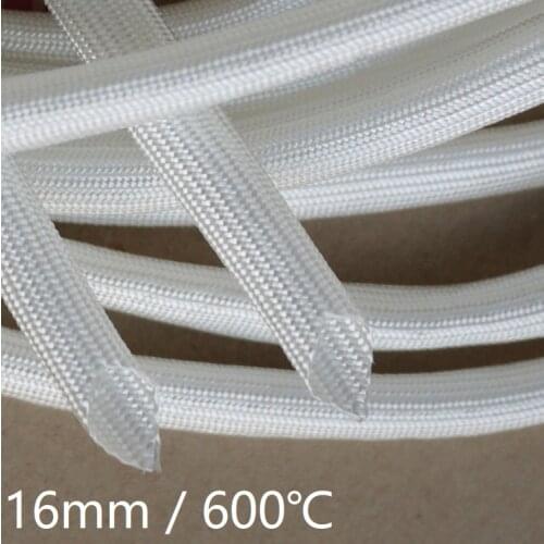 Fiberglass Tube 16mm High Temperature Chemical Glass Fiber Braided Sleeve Soft Wire Casing Insulated Pipe Protect 600Deg.C White
