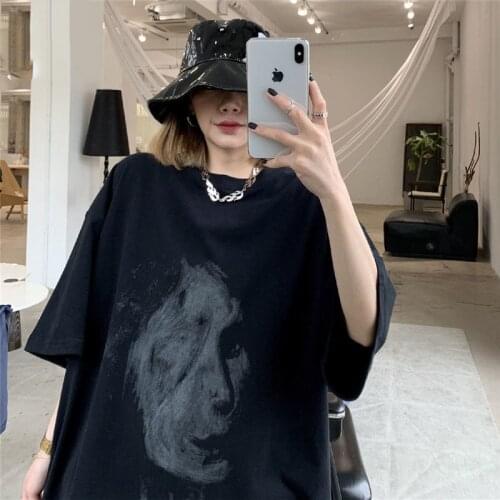 Women Gothic Cartoon Black Hip Hop Devil Girl Print Clothes T-shirt Female Students Summer Tops Tee Shirts O-Neck Punk Tshirts