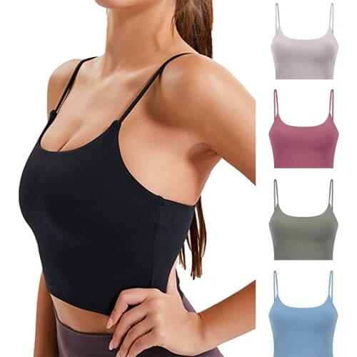 Women Padded Sports Bra Fitness Workout Running Shirts Yoga Tank Top Longline Cami Tank Top with Built in Bra