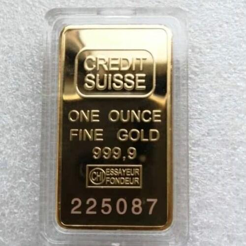 1 pcs Credit bullion bar Switzerland 1 OZ plated ingot badge 50 mm x 28 mm coins with Different serial number
