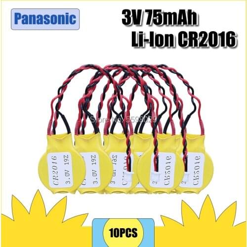 10PCS Panasonic Original CR2016 3V button battery with plug IBM laptop motherboard BIOS COMS battery CR2016