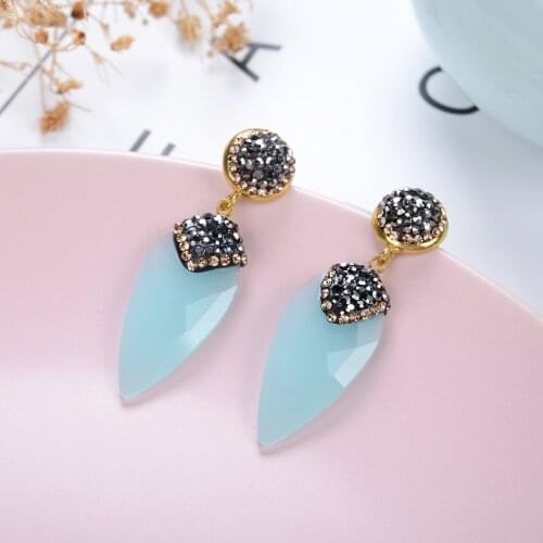 2020 Trend Colorful Glass Drop Earrings For Women Black Sparkling Rhinestone Gold Metal Handmade Female Jewelry Vintage Earrings