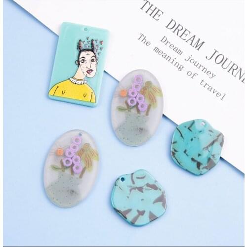4pcs Acrylic Arch Oval Charms Resin Cartoon characters Pendant DIY Jewelry Earring Making