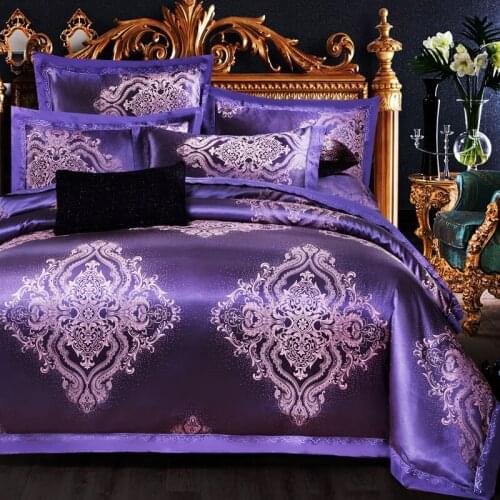 Red purple golden Blue King Queen Wedding Bedding Sets Satin Cotton Jacquard Bed sheet Duvet cover set Pillowcases 4pcs