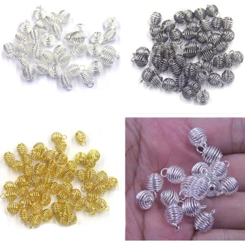 50Pcs Pendants Lantern Spring Spiral Bead Cages Alloy Silver Gold Color For Charms Necklaces Jewelry DIY Finding 12x9mm