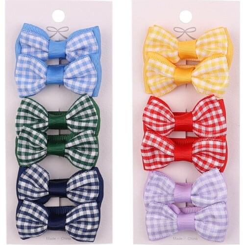 6Pcs/set Mini Plaid Bowknot Hair Clips For Cute Girls Handmade Safety Hairpins Boutique Barrettes Headwear Kids Hair Accessories