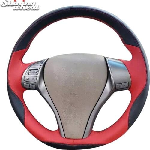 Shining wheat Red Leather Black Suede Steering Wheel Cover for Nissan Teana Altima 2013-2016 X-Trail QASHQAI Rogue Sentra Tiida