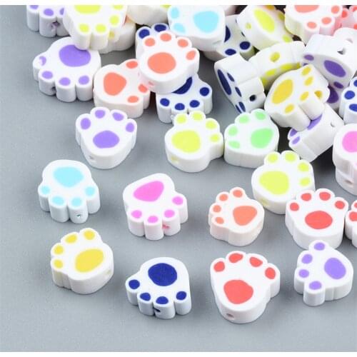 30pcs/Lot 10mm Dog Footprints Beads Polymer Clay Spacer Loose Beads for Jewelry Making Charms Bracelet DIY Necklace Accessories