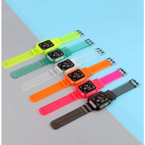 Case + Strap For Apple Watch Band Glittery 40mm 44mm 42mm 38mm Accessories Silicone Transparent Bracelet iWatch 5 4 3 6 SE Cases