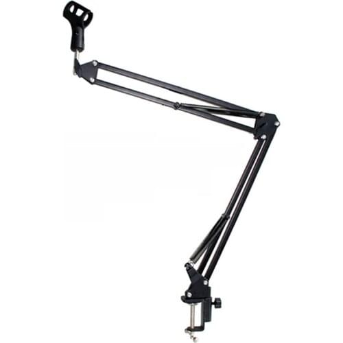 Microphone Holder Adjustable Metal Suspension Arm Scissor Arm Holder with Microphone Holder Mounting Clip Can Be Folded