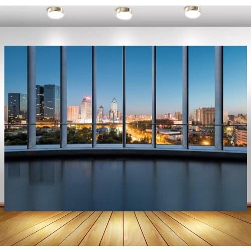 Office Glass French Window City Building Landscape Scene Photography Backgrounds for Photo Studio Photographic Backdrop