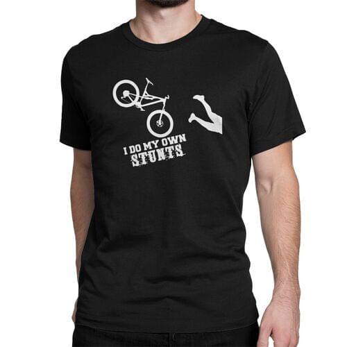 I Do My Own Stunts Funny Mountain Biking MTB T Shirt Short Sleeve Round Collar T-Shirt for Men 100% Cotton Black Tees