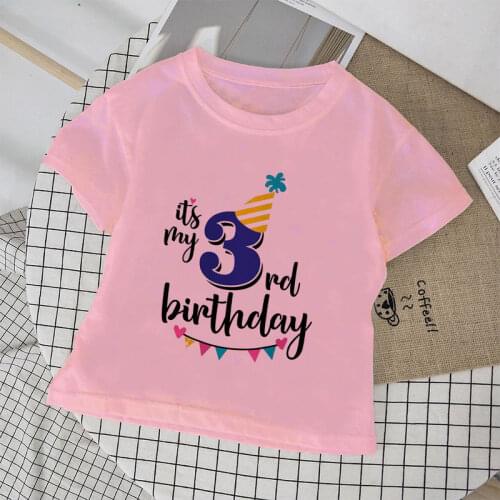Summer 2021 Happy Birthday Number 1 2 3 4 5 6 T-shirts Girls Baby Tshirt Kids Girl Clothes Boy Tops Cartoon Design O-neck Cute