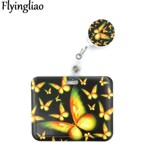Butterfly Monarch Cute Card Cover Clip Lanyard Retractable Student Nurse Badge Reel Clip Cartoon ID Card Badge accessorieselry
