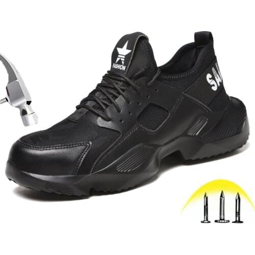 Fashion Breathable Steel toe Work Boots for Men Puncture Proof Lightweight Wear-resistant Male Safety Work Shoes Casual Sneakers