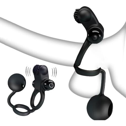 Male Penis Dumbbell Vibrating Cock Ring Delay Lasting Enhance Hard Glans Trainer Ball Stretcher Sex Toy For Men Cock Chastity