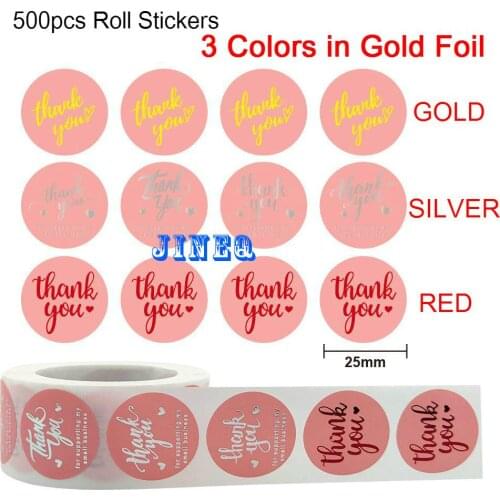 Gold Foil Thank You Stickers for Your Order, 500pcs Pink Small Business Sticker Labels for Wedding Party Favor, Bags, Gift Wraps