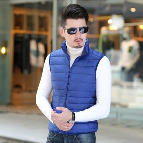 New solid color male cotton vest jacket youth leisure wild stand collar ultra-thin portable thermal vest mens down coat