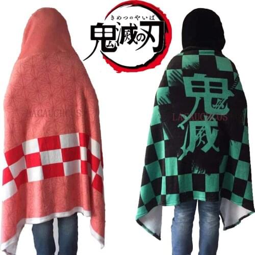 Demon Slayer Blanket Cloak Kimetsu no Yaiba Nezuko shinobu Tanjirou Tomioka Giyuu Zenitsu Cosplay Casual Cape Flannel Hoodie