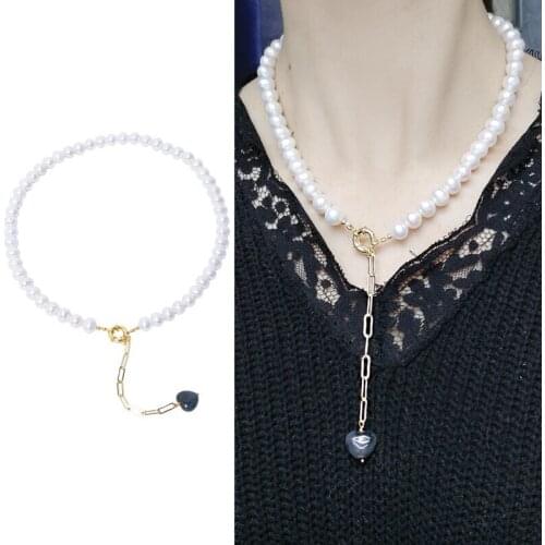 Gold Plated Real Natural Freshwater Pearl Necklace Fashion Charm Jewelry Anniversary Party Wedding Gift for Women Girls 2pcs/lot