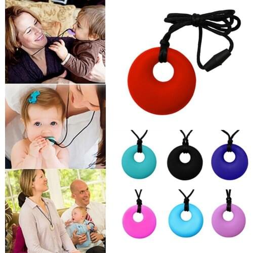 Mom Round Pendant Necklace Baby Teething Nursing Bite Chew Soft Silicone Teether Toys Free Mommy Nursing Necklace Infant Toy
