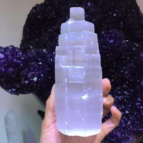 Natural raw selenite Crystal gemstone tower meditation reiki healing Mental Clarity selenite crystal lamp remove negative energy