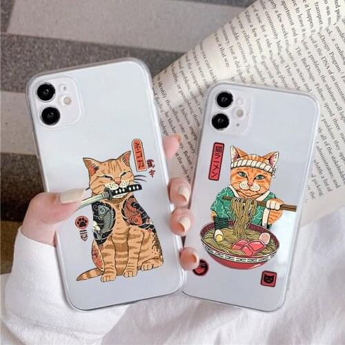 Neko Ramen Japan Cat Anime Clear Phone Case Cover For iPhone XS MAX 12 11 Pro SE20 XR XS 8 7 Plus Cartoon Soft Silicone Fundas