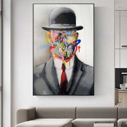 Rene Magritte Famous Painting Son of Man Graffiti Art Posters and Prints Pop Art Canvas Paintings Street Art for Home Decor