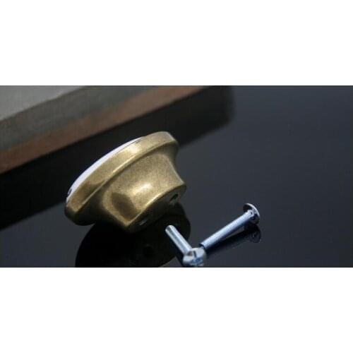 Single Hole oval knob Zinc alloy ceramic Kitchen cabinet knob drawer pulls furniture handle with gold flower print