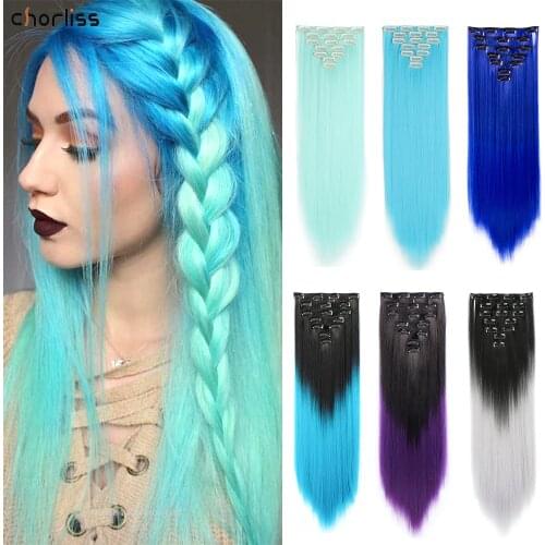 Chorliss 22inch 7pcs/Set Blonde Synthetic Hair Piece Natural Straight Hair Clips In Synthetic Clip In Hair Extensions for Women