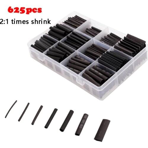 625ps Black Boxed Heat Shrinktubing 2:1 Electronic DIY Kit,Insulated Polyolefin Sheathed Shrink Tubing Cables And Cables Tube