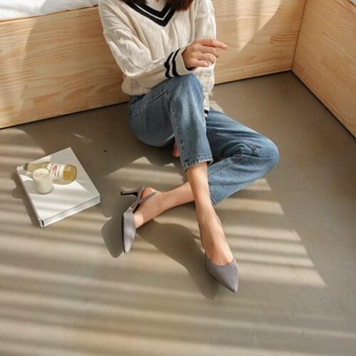 PUMPS 6CM/8CM/10CM Summer new sandals stiletto pointed suede buckle with hollow fashion high heels womens andals size 34-41