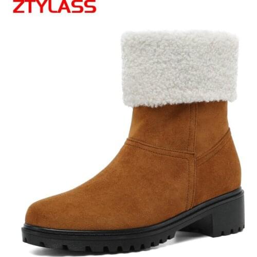 Faux Suede Women Boots Winter Plush Snow Boots Comforty Low Heel Ankle Boots Slip On Woman Shoes Black Brown Wine Red