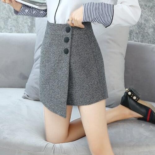 2017 Women A-LINE shorts skirts high waist woollen shorts sprint autumn fashion girl shorts slim body 3 colors size s-XL
