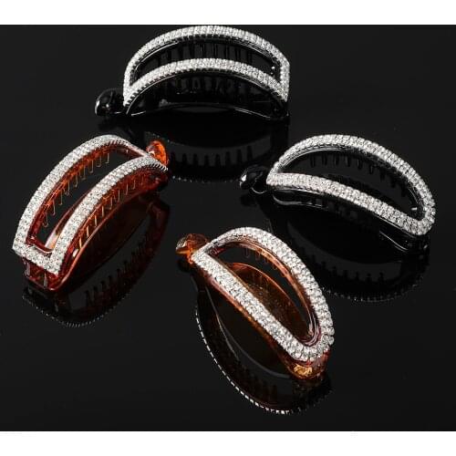 AWAYTR Rhinestone Pearl Banana Shape Hair Claws Women Girls Sweet Hair Clips Ponytail Holder Hairpins Fashion Hair Accessories