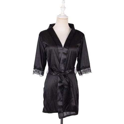 Womens autumn style sexy lace bathrobes high quality silk robe nightwear sleepwear temptation home wear female robe badja