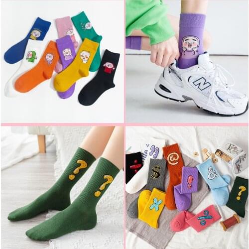 1 pair Symbols Cotton autumn women fashion solid black white long socks colorful funny socks female candy green harajuku sox