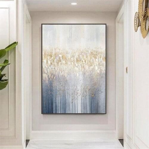 100% Hand Painted Oil Paintings Abstract Gold Gray Tree Wall Art Color Brush Decorative for Living Room Home Decor Frameless