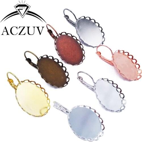 200Pcs Lot Lace 13x18mm 18x25mm French Leverback Earring Blank Bezel Earrings Cabochon Base Setting LLE001