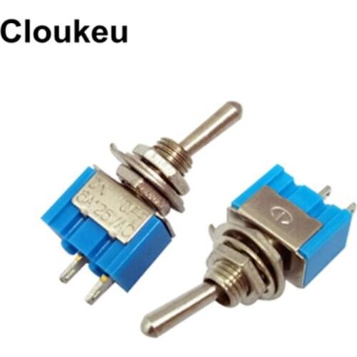 5Pcs MTS-101 Blue 6MM 2Pin/2File ON-ON Rocker switch Toggle Switch 6A125V