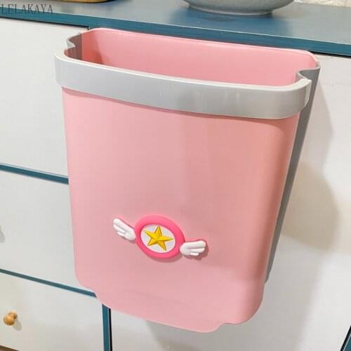 8L Kitchen Folding Trash Can Card Captor Sakura Cute Wall-mounted Waste Bin Car Recycle Dustbin Large Capacity Storage Bucket