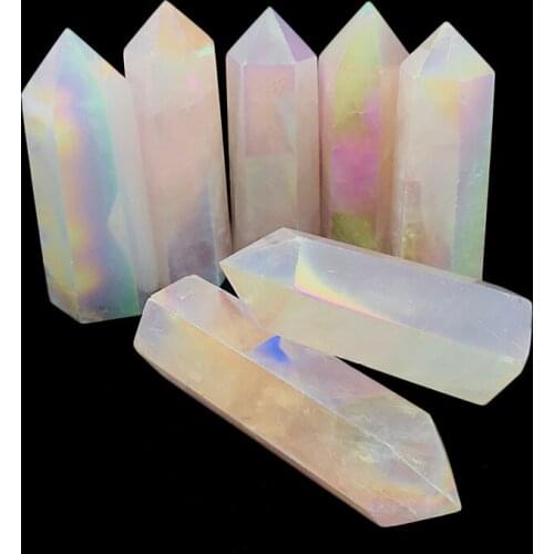 Angel Aura Rose Quartz Crystal Tower Healing Stone Geode Crystal Wand Mineral Obelisk Energy Gemstone Home Decoration Reiki Gift