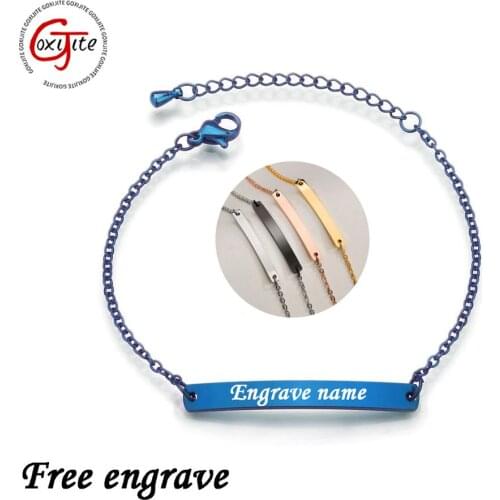 Goxijite Stainless Steel Custom Name ID Bar Bracelet For Women Gold Five Color Initial Charm Bracelets Engrave Jewlery Gift