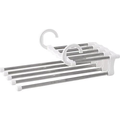 Pants Hanger Closet Organizer Non Slip Multi Layers Stainless Steel Adjustable Trousers Storage Rack Space Saving for Jeans Ti
