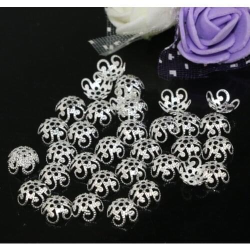 High quality 8mm 200pcs/lot wholesale accessories Tibet silver plated flower shape beads caps spacers beads jewelry making B2548