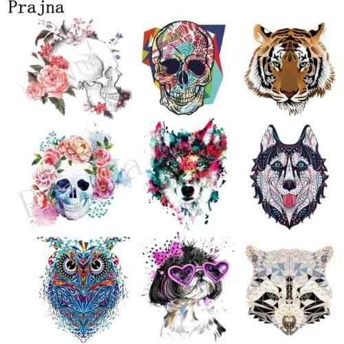 Prajna Colorful Punk Animal Applique Heat Transfer Patches On Jacket Clothes Skull Skeleton Iron-On transfers For Clothing