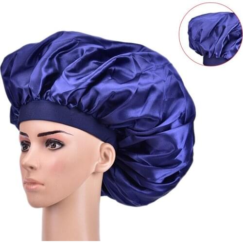 Extra Grote Satijn Slaap Cap Hoge Kwaliteit Waterdichte Cap Beschermen Haar Vrouwen Haar Behandeling Hoed 6 Kleuren