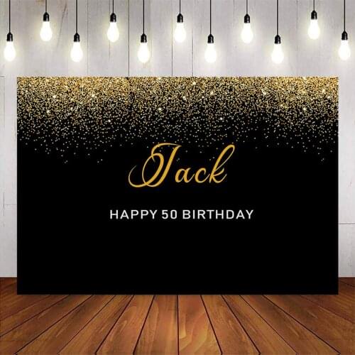 Gold glitter happy 50th birthday party background black background for photography studio custom birthday theme party decoration