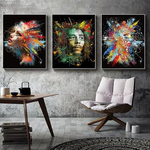Graffiti Art Canvas Painting Animal and Figure Poster Prints Modern Art Wall Art Pictures for Living Room Home Decor No Frame