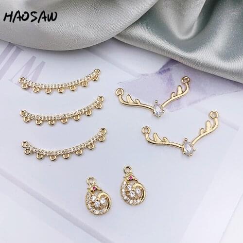 HAOSAW 6Pcs/Lot Choose/Connection/Cooper Metal/Waterdrop Shape/Bird/Hand Made DIY Charms/CZ Stone/Multi Designs/Earring Jewelry